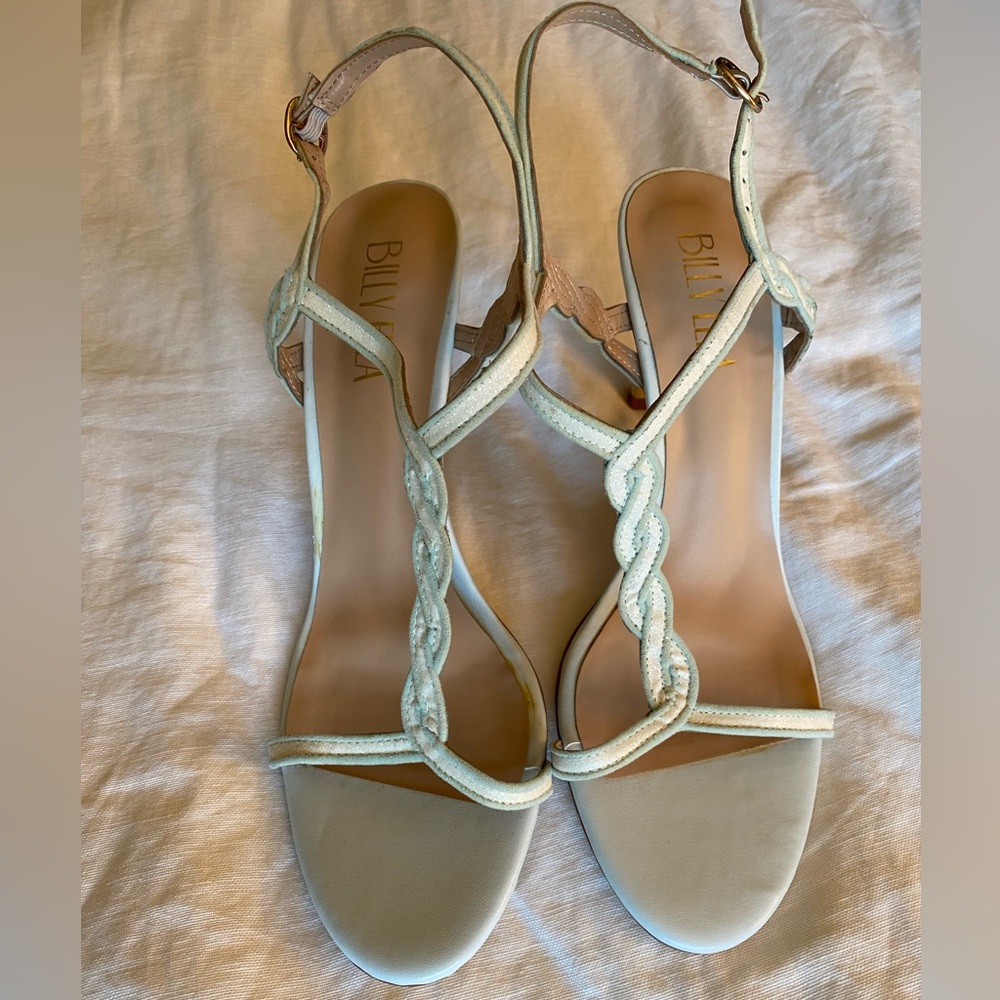 Anthropologie-Billy Ella-Leather Heels W/T Strap Dtl, Cream/Pale Blue, Size 11